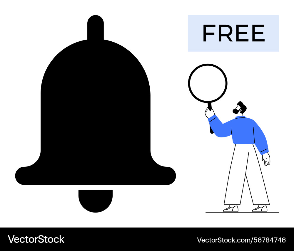 Man inspecting notification bell with magnifying Man inspecting notification bell with magnifying vector image
