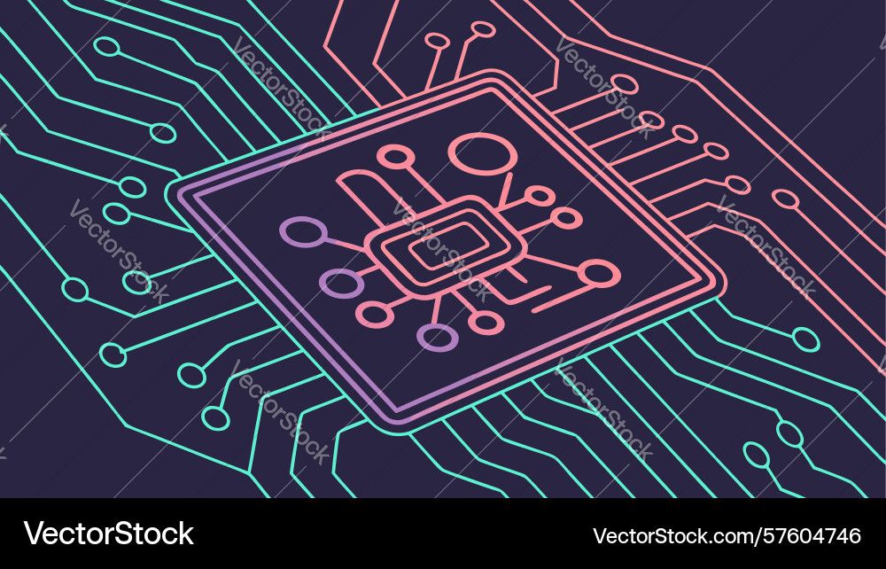 Microchip on circuit board design element vector image