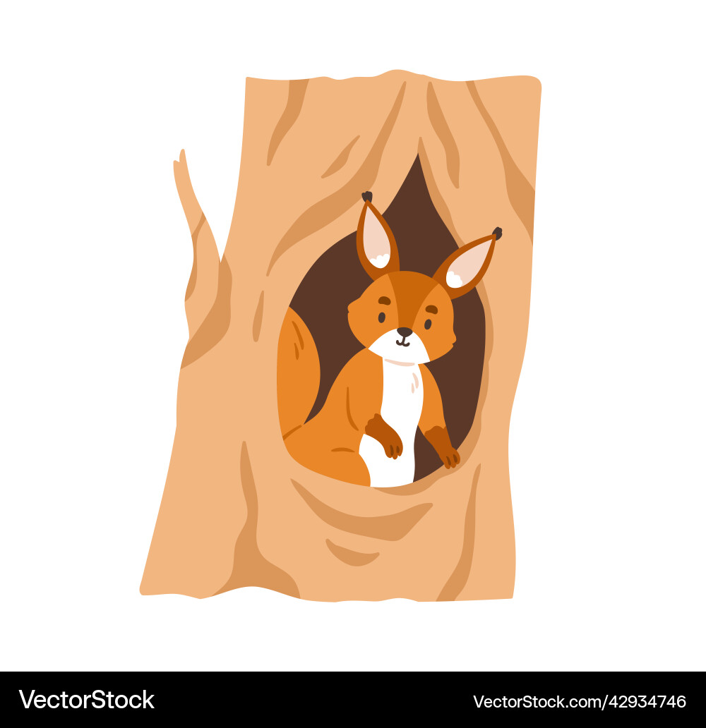 Nette Eichhörnchen innen Loch Haus kleine Wald Nette Eichhörnchen innen Loch Haus kleine Wald vektorbild