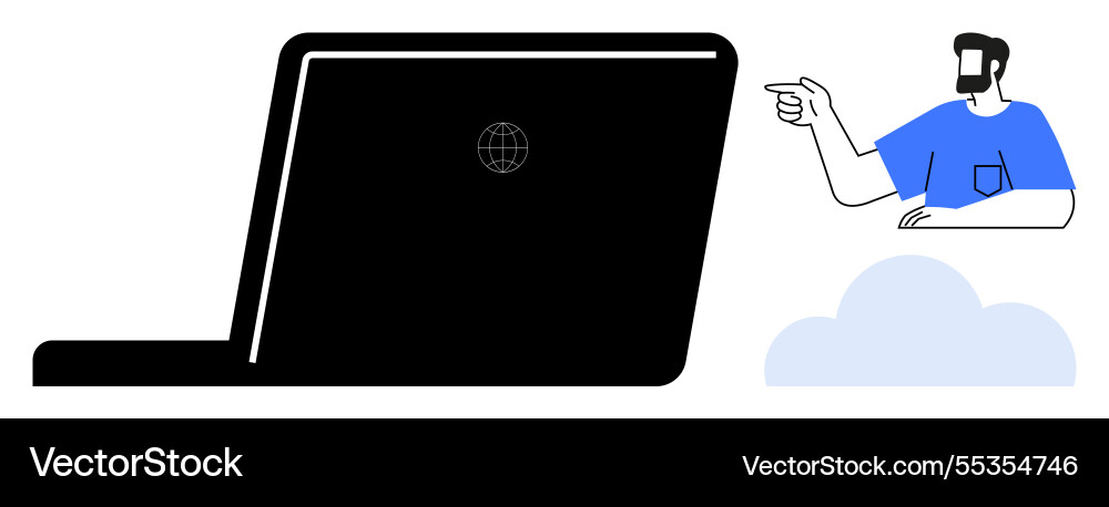 Remote work and cloud computing concept with man Remote work and cloud computing concept with man vector image