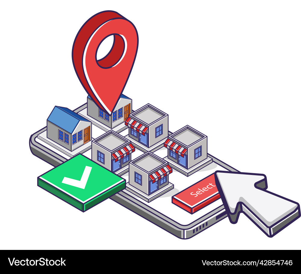 Selecting a store location in the map app Vector Image