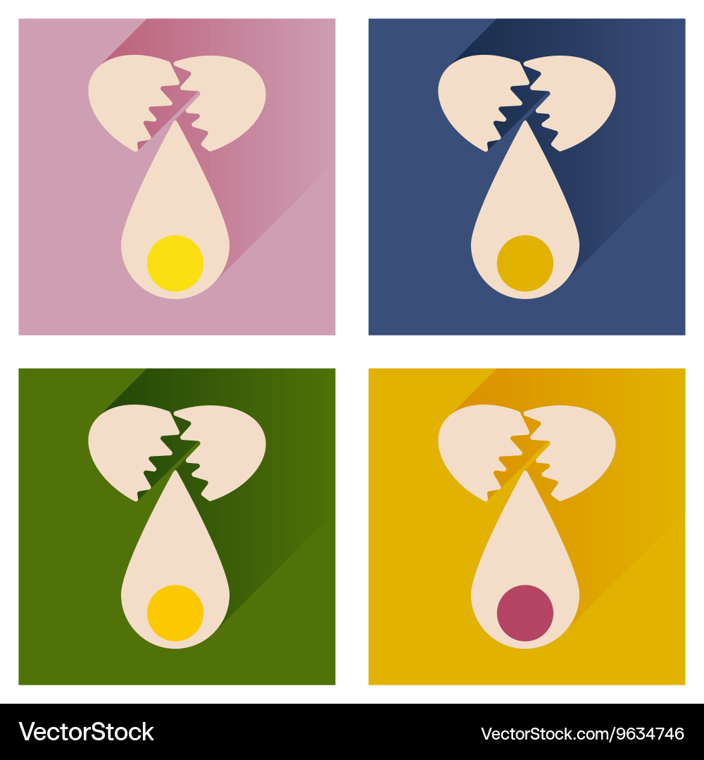 Set flat icons with long shadow broken egg Vector Image