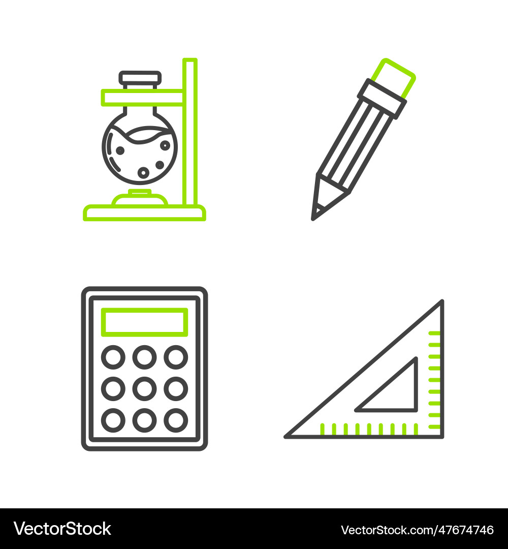 Set line triangular ruler calculator pencil Set line triangular ruler calculator pencil vector image