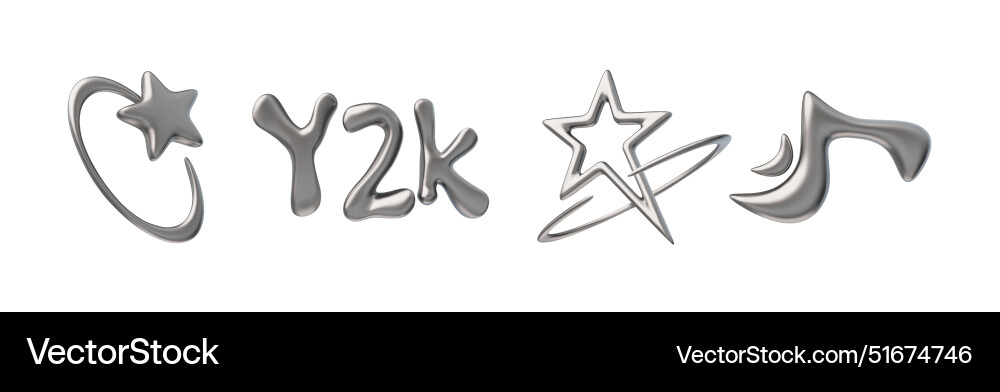 Shiny chrome elements with y2k theme Vector Image