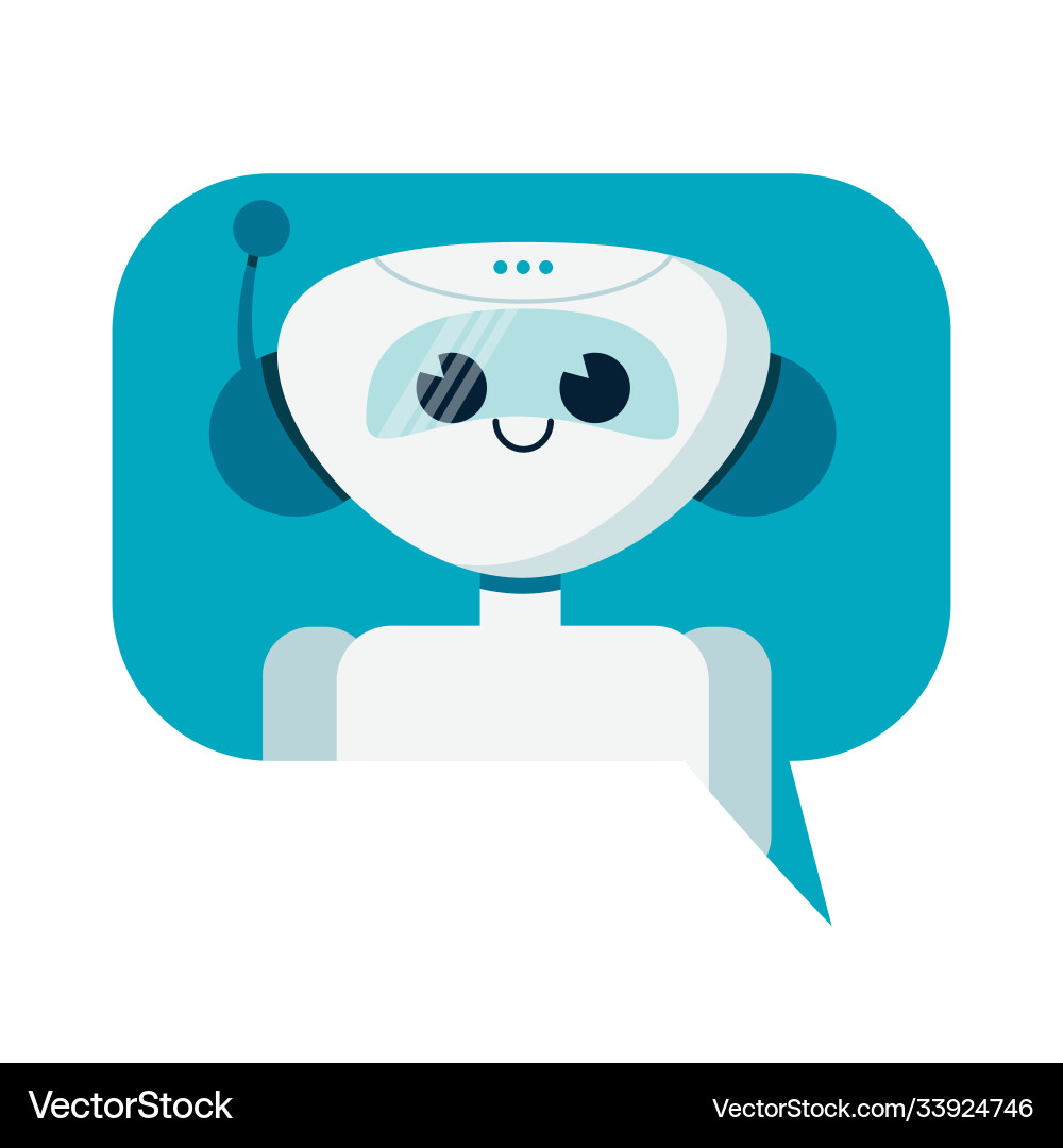Smiling cute robot chat bot in speech bubble Smiling cute robot chat bot in speech bubble vector image