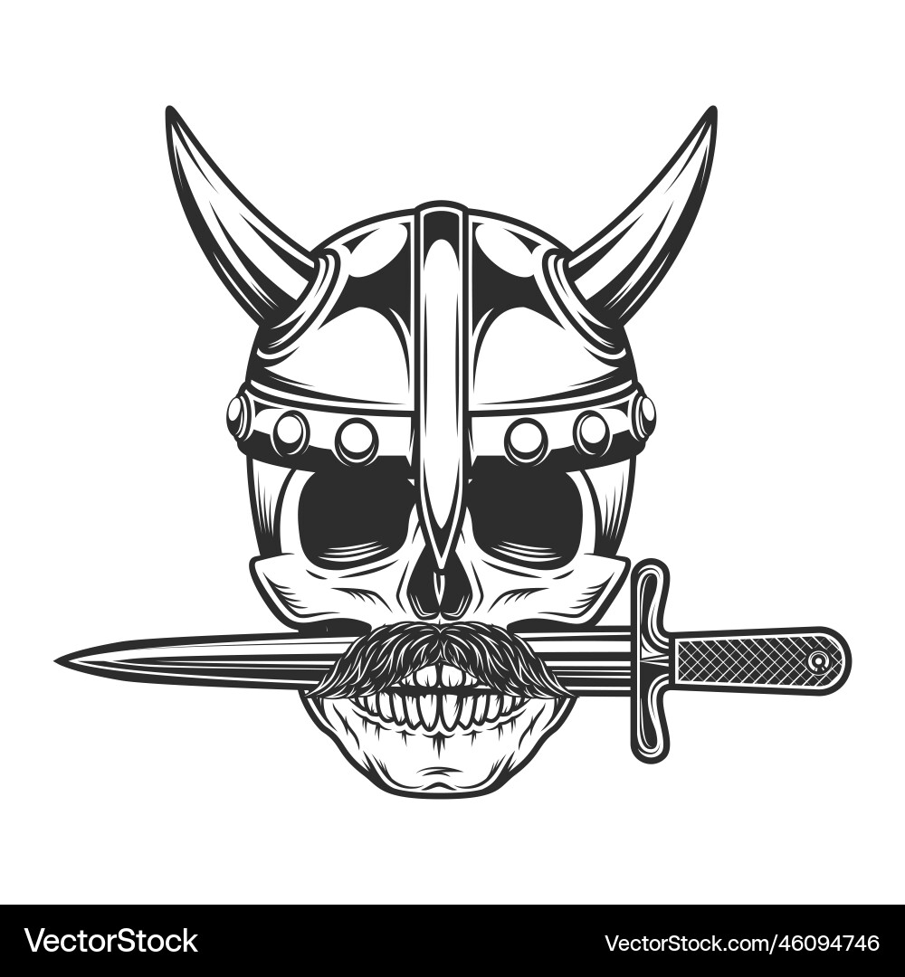 Viking Skull with Helmet and Knife vector image