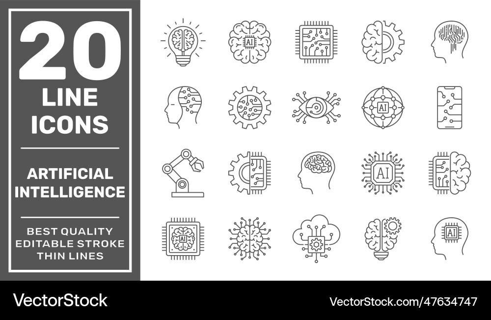 Artificial intelligence icon set in line style Artificial intelligence icon set in line style vector image