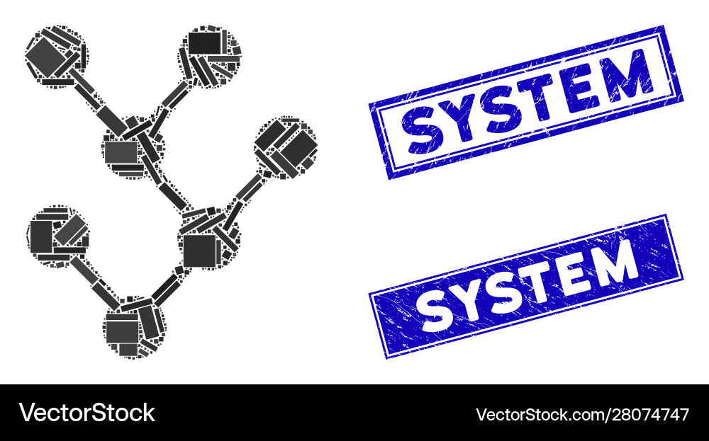 Binary tree mosaic and grunge rectangle system Binary tree mosaic and grunge rectangle system vector image