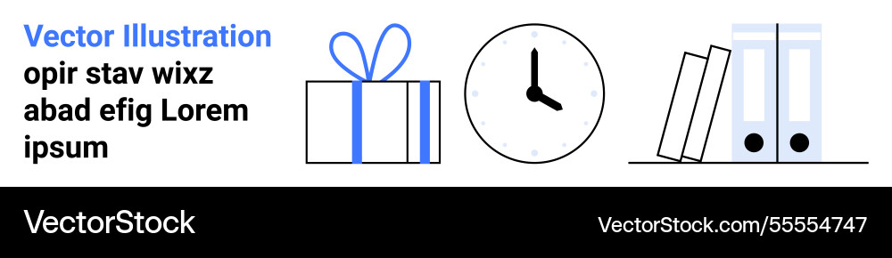 Gift box clock and bookshelf with binders Gift box clock and bookshelf with binders vector image