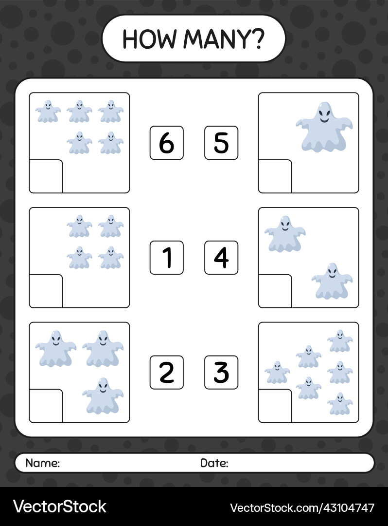 How many counting game with ghost worksheet How many counting game with ghost worksheet vector image
