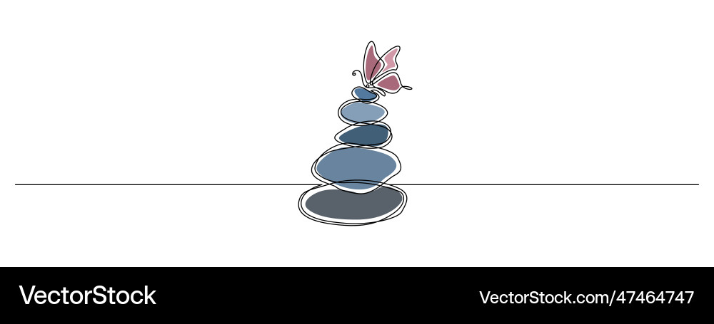 Pebbles with butterfly in one continuous line Pebbles with butterfly in one continuous line vector image