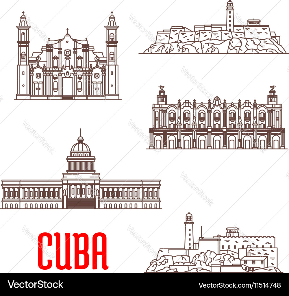 Cuban Architecture Icons Vector Image