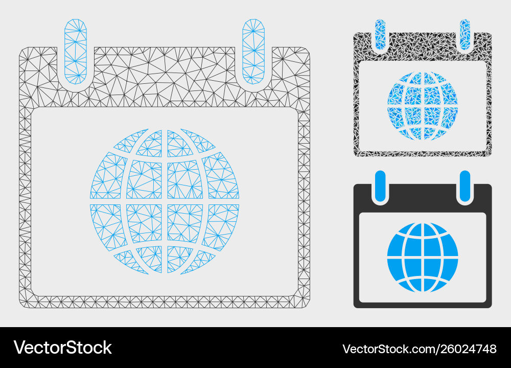 Globe calendar day mesh wire frame model Globe calendar day mesh wire frame model vector image