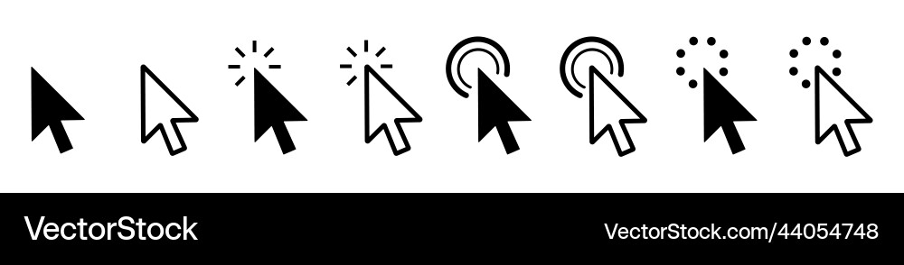 Gray Cursor Arrow Icons - Click Set vector image