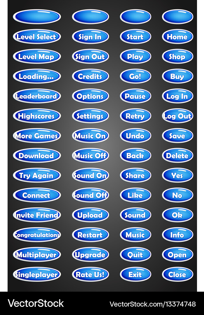 Set of text game buttons in cartoon style Vector Image