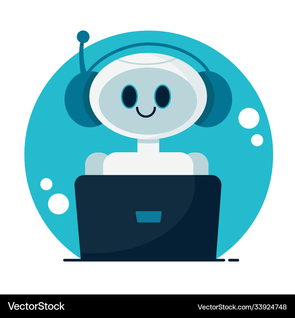 Smiling cute robot chat bot support service Smiling cute robot chat bot support service vector image