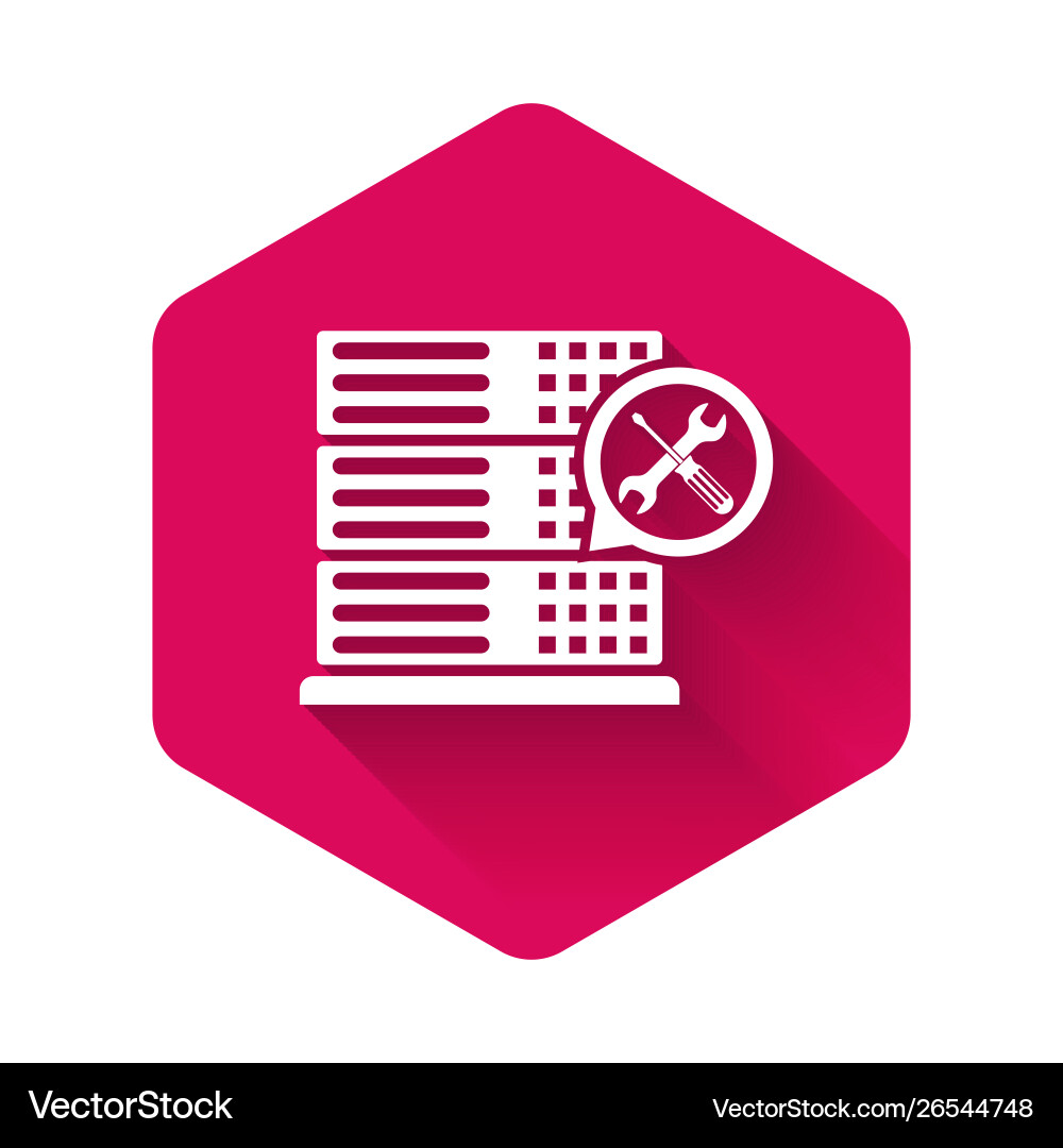 White database server with screwdriver and wrench White database server with screwdriver and wrench Vector Image