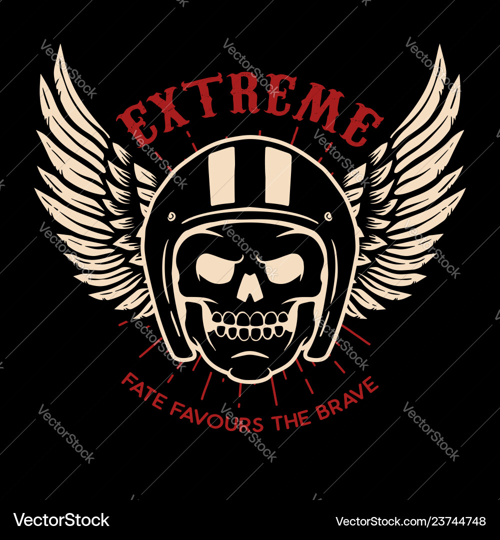 Winged Skull Emblem - Black Background Vector Image