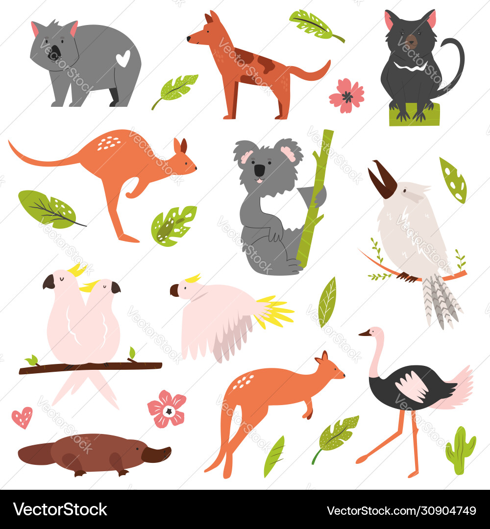 Big flat set famous australian animals Big flat set famous australian animals vector image