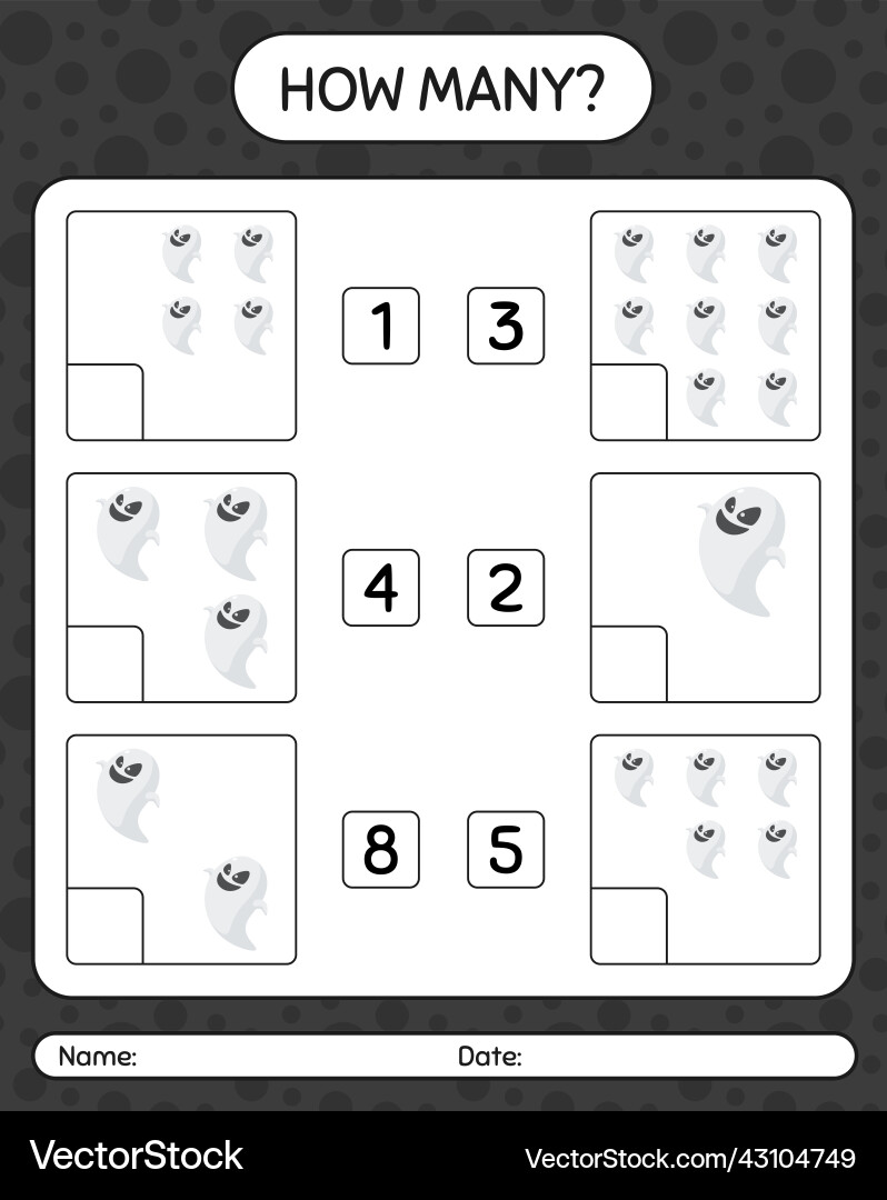 How many counting game with ghost worksheet How many counting game with ghost worksheet vector image