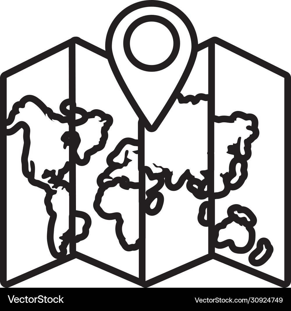 Paper map and pin location line style icon Paper map and pin location line style icon vector image