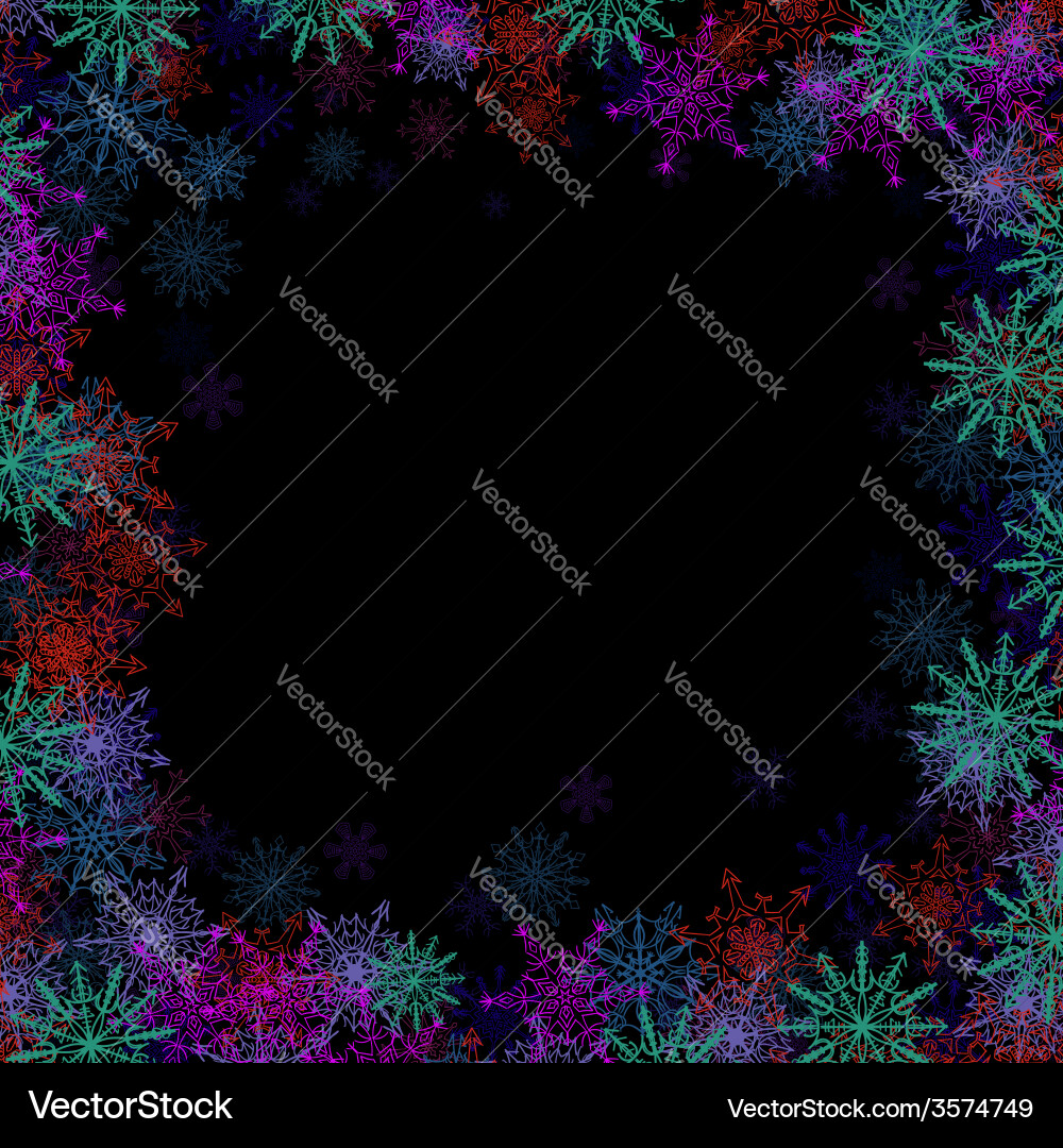 Rectangular frame with small colorful snowflakes Vector Image