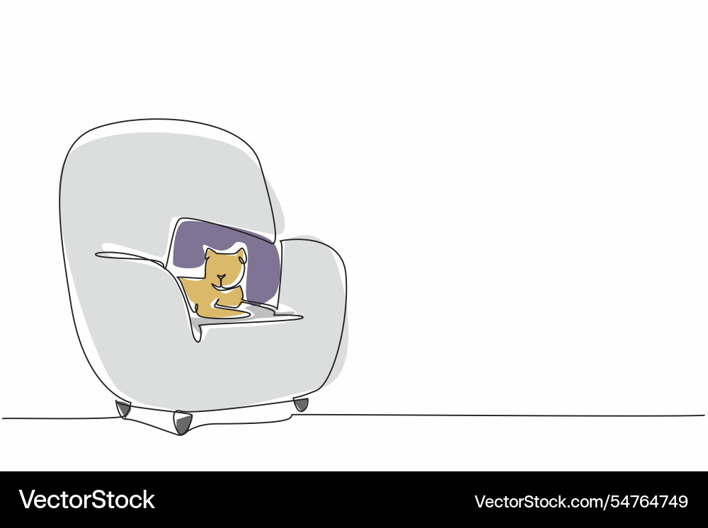 Single one line drawing cat lying on a very soft Single one line drawing cat lying on a very soft vector image