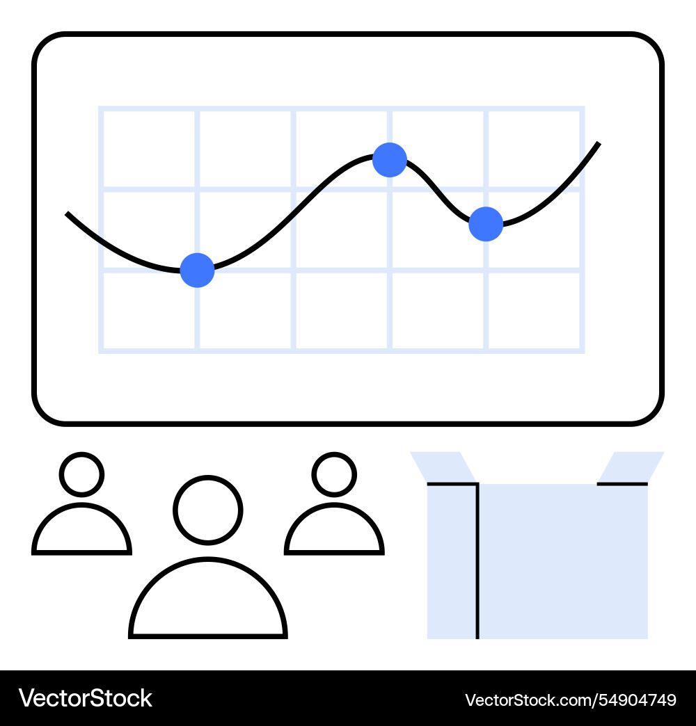 Team collaboration on data trends with line graph Team collaboration on data trends with line graph vector image