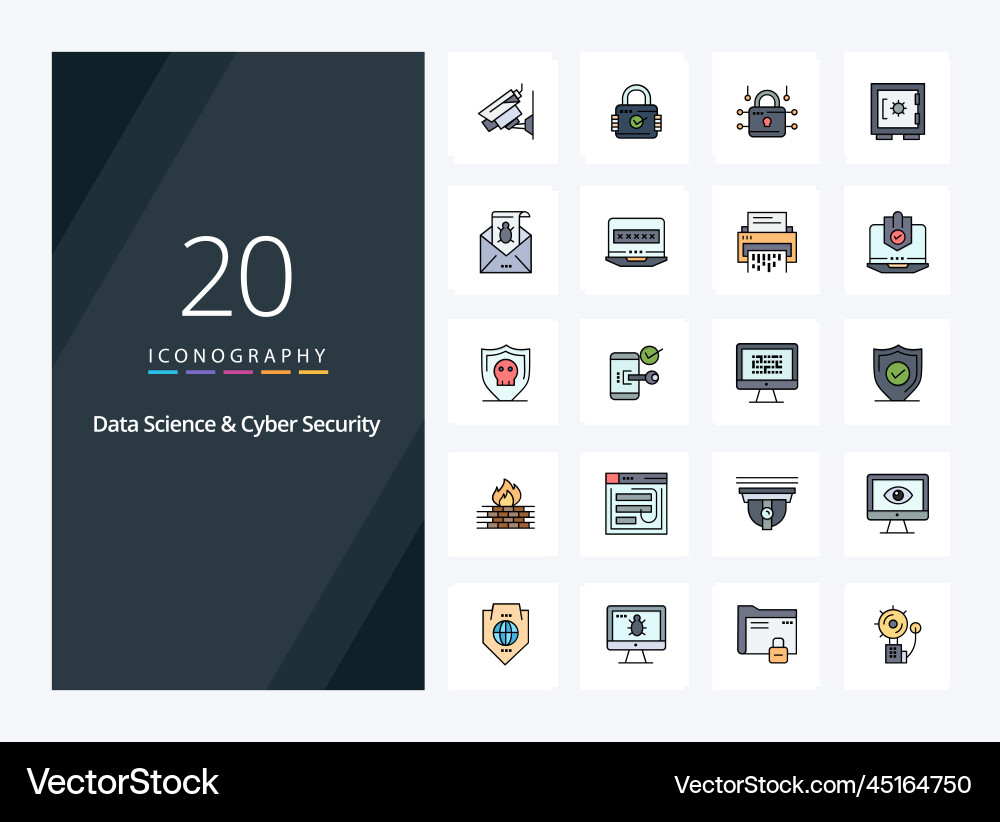 20 data science and cyber security line filled vector image