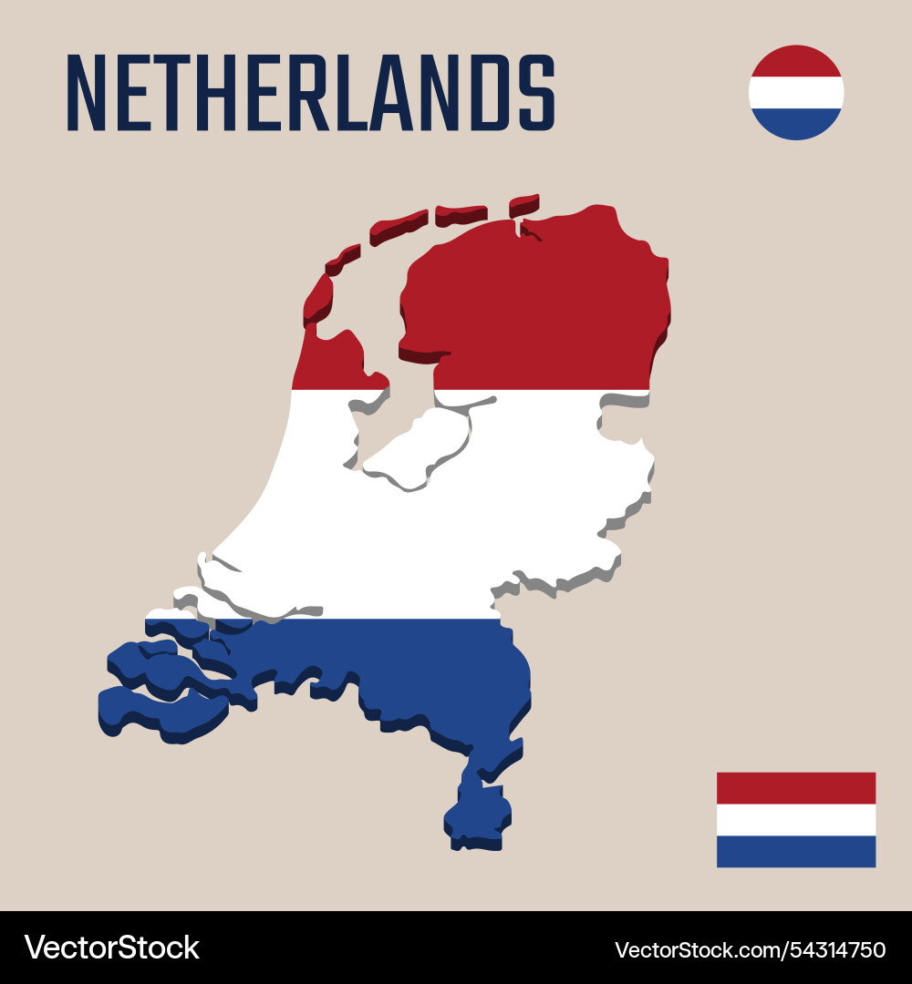 3d netherlands map with flag three dimensional 3d netherlands map with flag three dimensional vector image