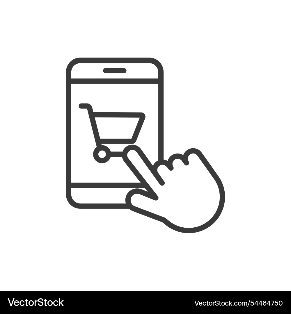 Add to cart from phone icon in line design vector image