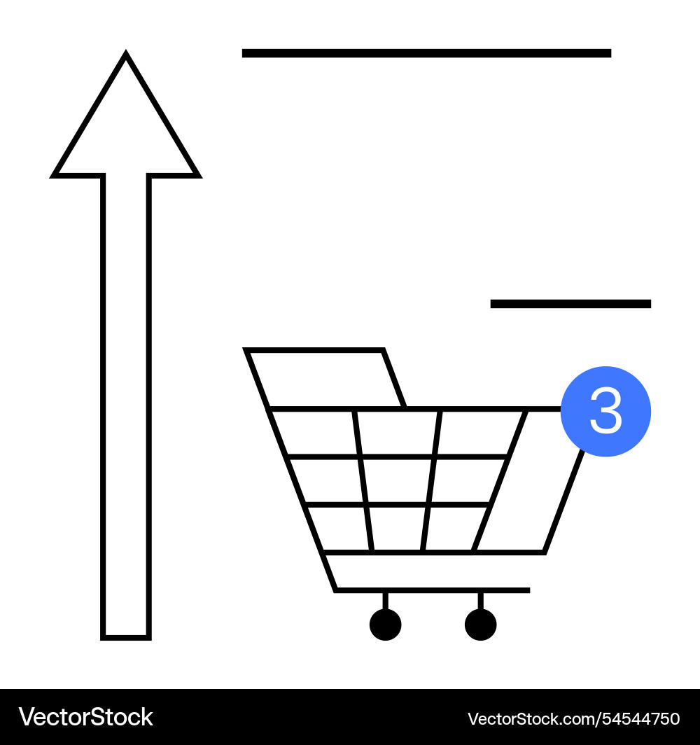 Arrow pointing upward with shopping cart showing Vector Image