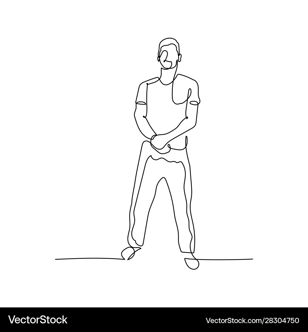 Continuous one line man in a closed pose vector image