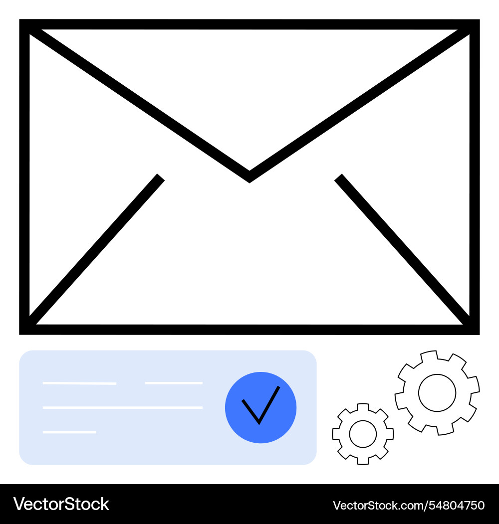 Email with checkmark and gears representing Email with checkmark and gears representing vector image