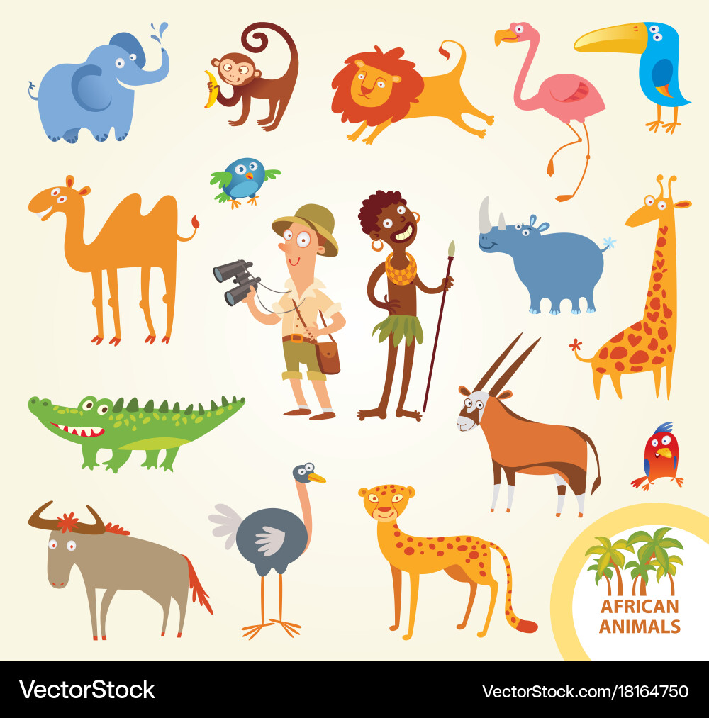 Funny African Animals Cartoon Set Vector Image