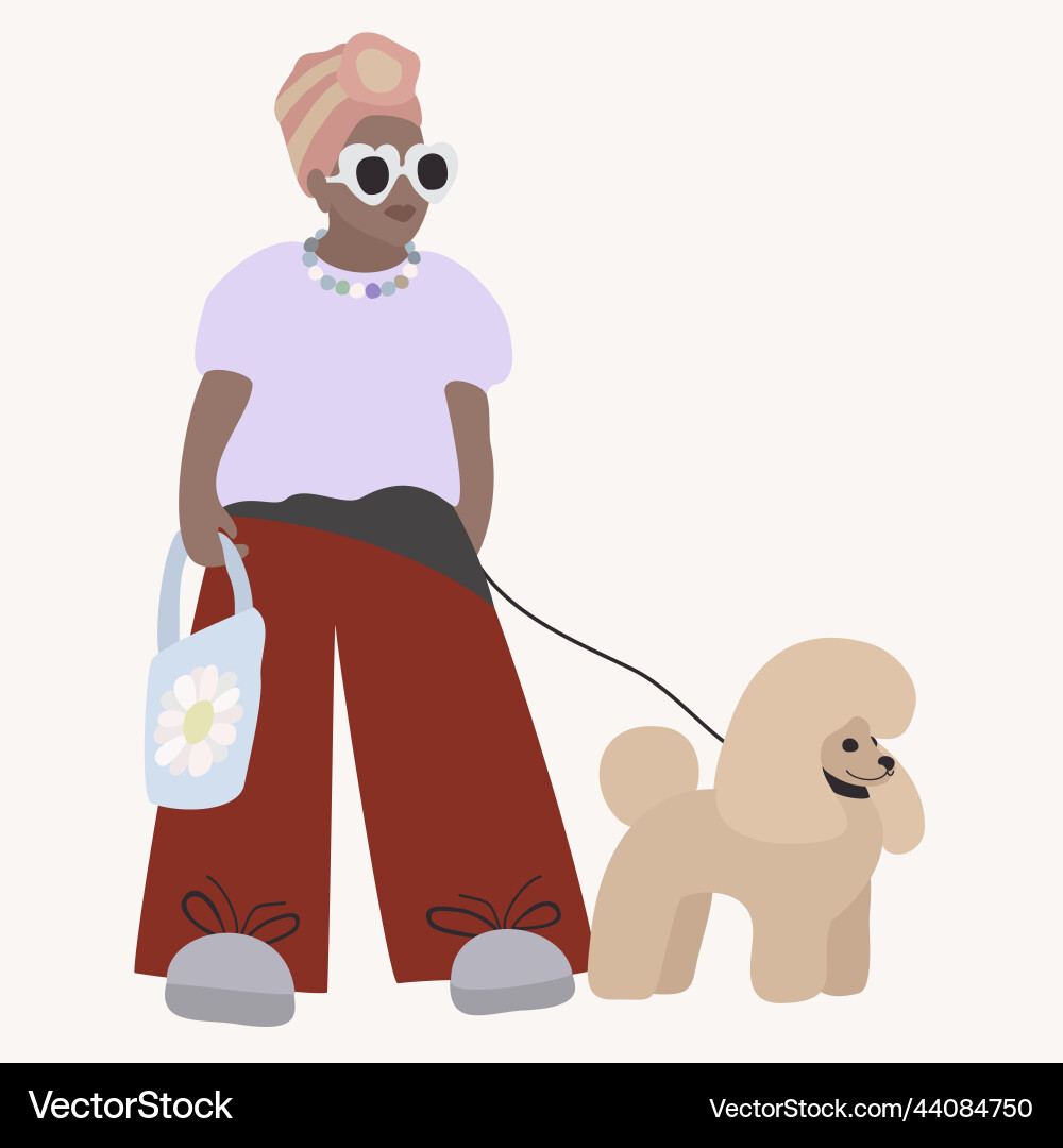 Kleine modische african Mädchen mit Pudel Kleine modische african Mädchen mit Pudel vektorbild