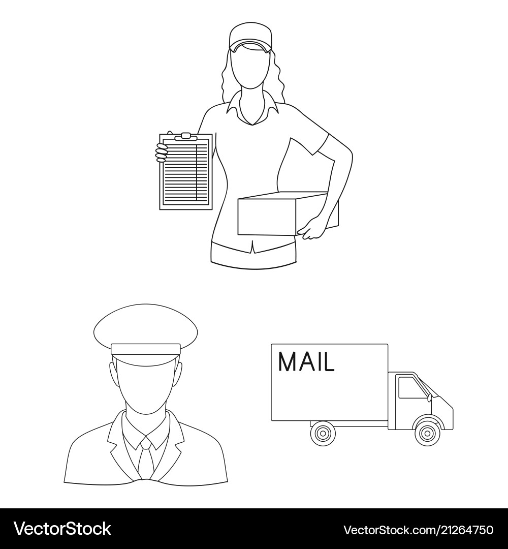 Mail and postman outline icons in set collection Vector Image