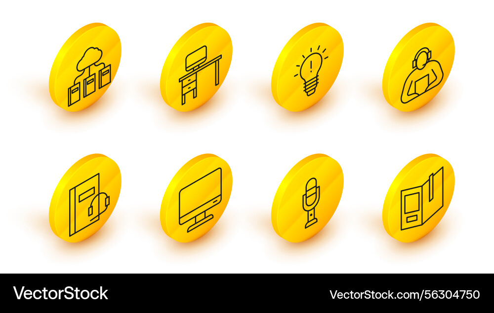 Set line open book microphone computer monitor vector image