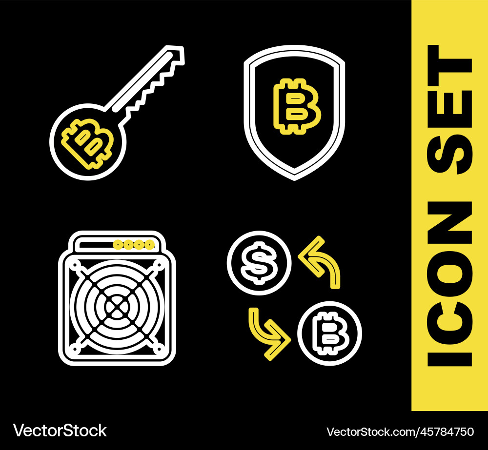 Set line shield with bitcoin processor chip Set line shield with bitcoin processor chip Vector Image