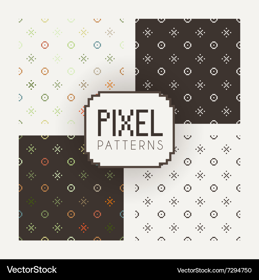 Set of seamless patterns pixel elements vector image