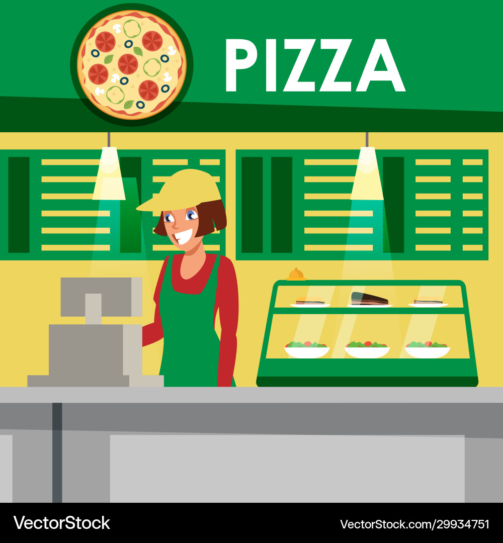 Lebensmittelgericht Pizzeria flach Lebensmittelgericht Pizzeria flach vektorbild
