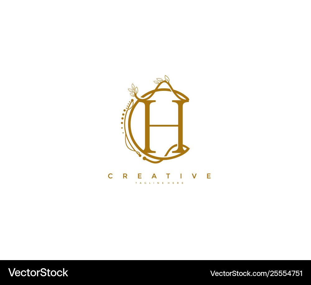 Letter h floral monogram rounded ornate elegant vector image