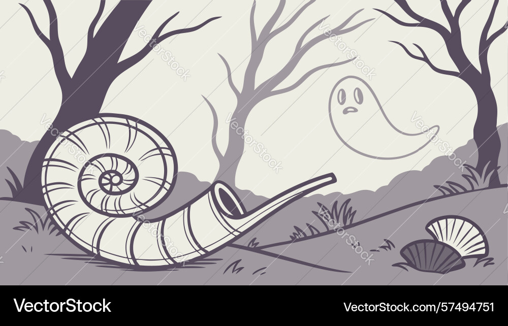 Nautilus shell with ghost in spooky scene design vector image