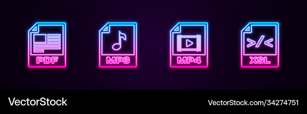 Set line pdf file document mp3 mp4 and xsl Set line pdf file document mp3 mp4 and xsl vector image