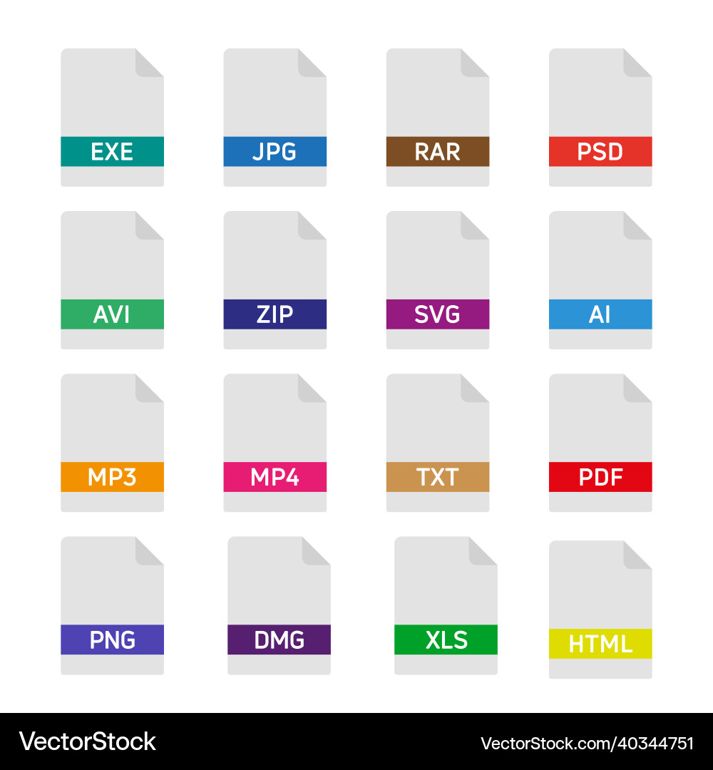 Set of document file formats and labels icons Set of document file formats and labels icons vector image