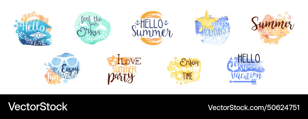 Sommer Urlaub Promo Zeichen und Label bunt Sommer Urlaub Promo Zeichen und Label bunt vektorbild