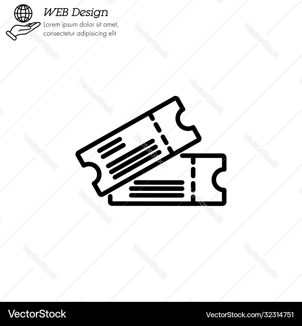 Ticket icon thin line linear outline simple Ticket icon thin line linear outline simple vector image