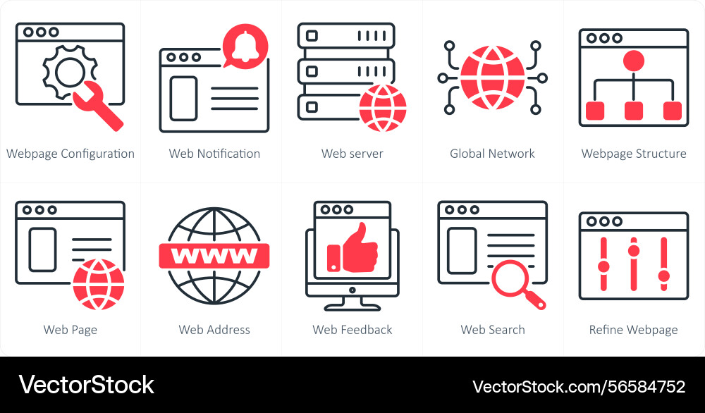 A set of 10 seo icons as webpage configuration vector image