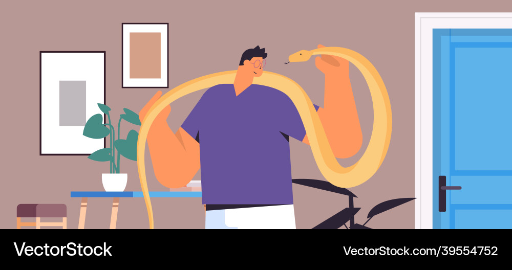 Man holding yellow python snake guy having Man holding yellow python snake guy having Vector Image