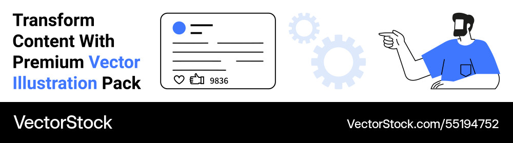 Man interacting with content card and abstract vector image